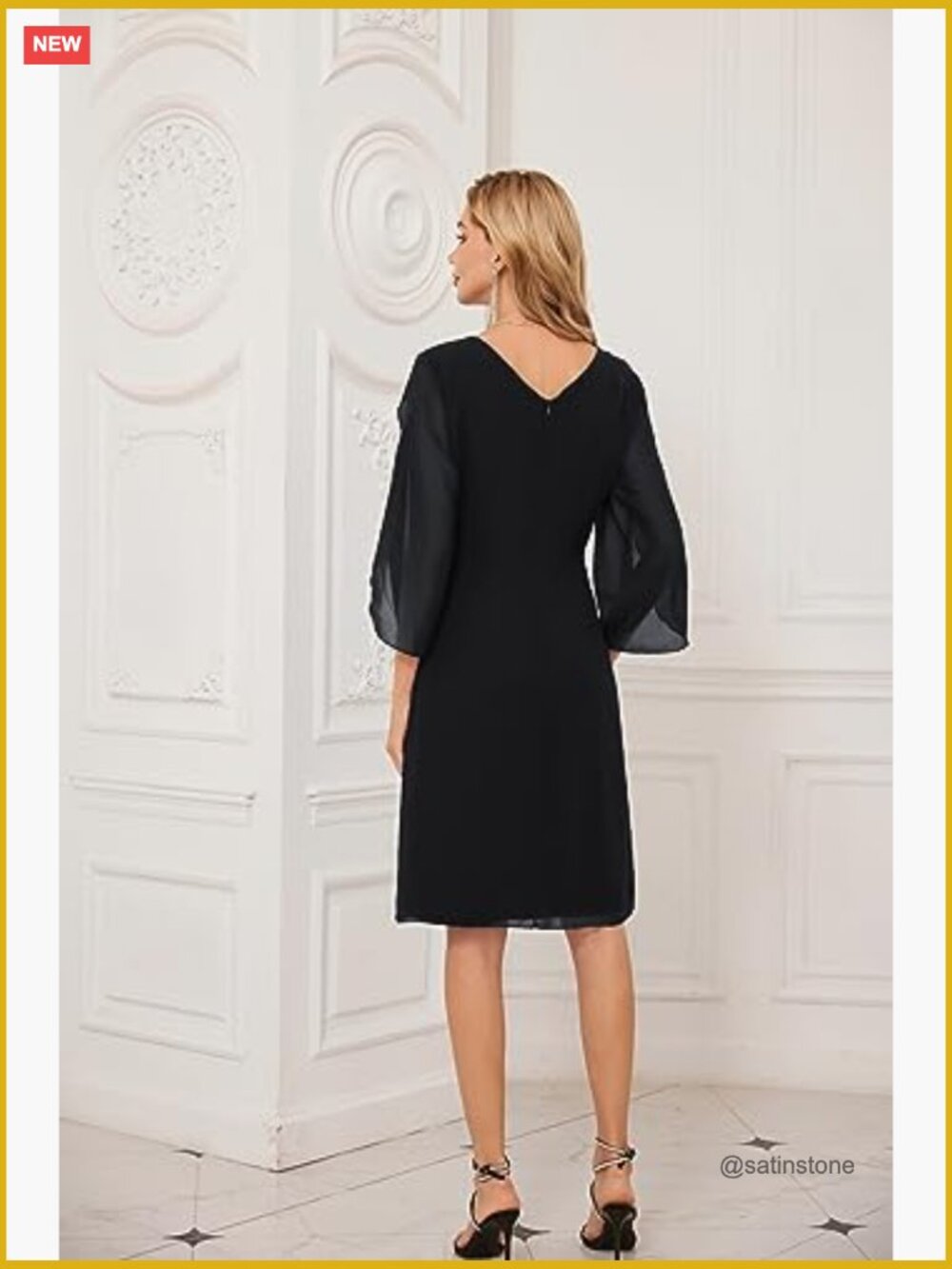 Chiffon Midi Formal Wedding Guest Dress with 3/4 Sleeves - Picture 6 of 7